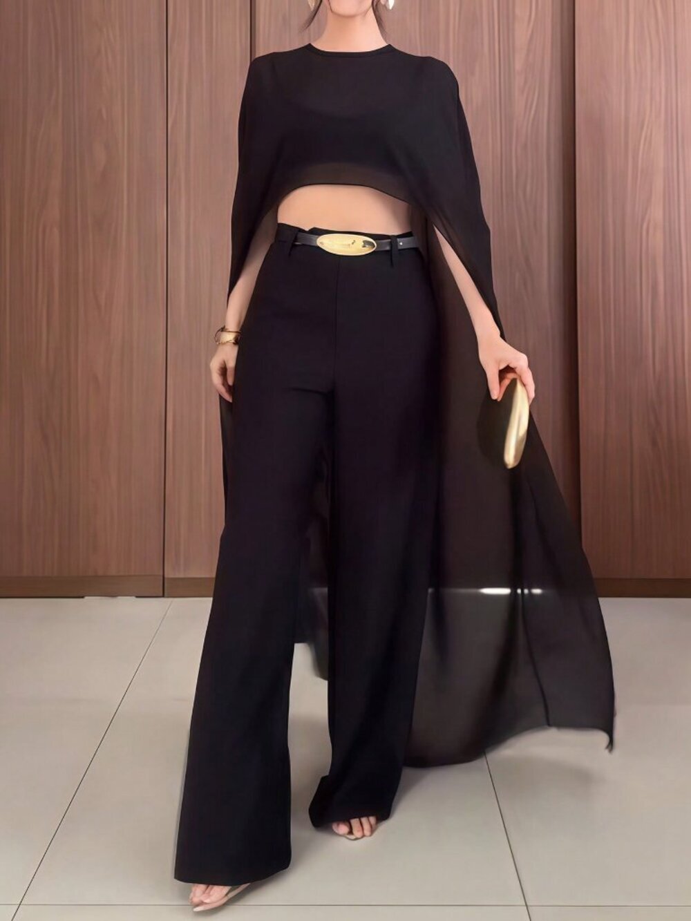 Black Chic Women's Chiffon Round Neck Sleeveless High-Low Vest Top - Picture 3 of 7